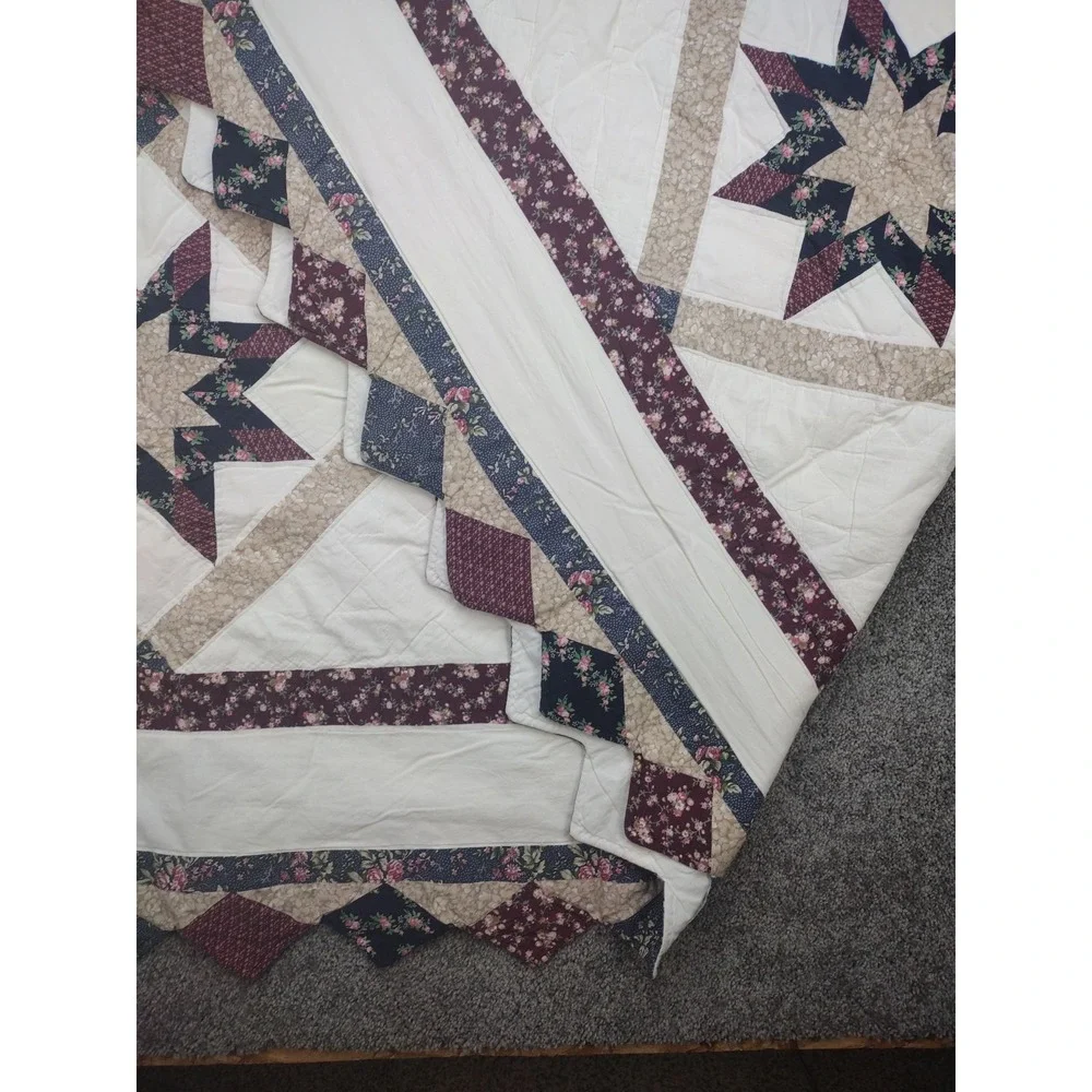 Vintage Star Quilt 86 x 96 Full/Queen Quilted Comforter-HND STCH Patchwork Shams
